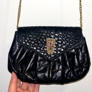 Vintage 1990's black leather bag chain strap